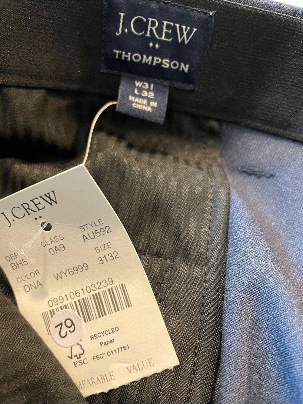 J. Crew Men's Thompson 31x32 Performance Suit Pant‎ Dark Navy AU592